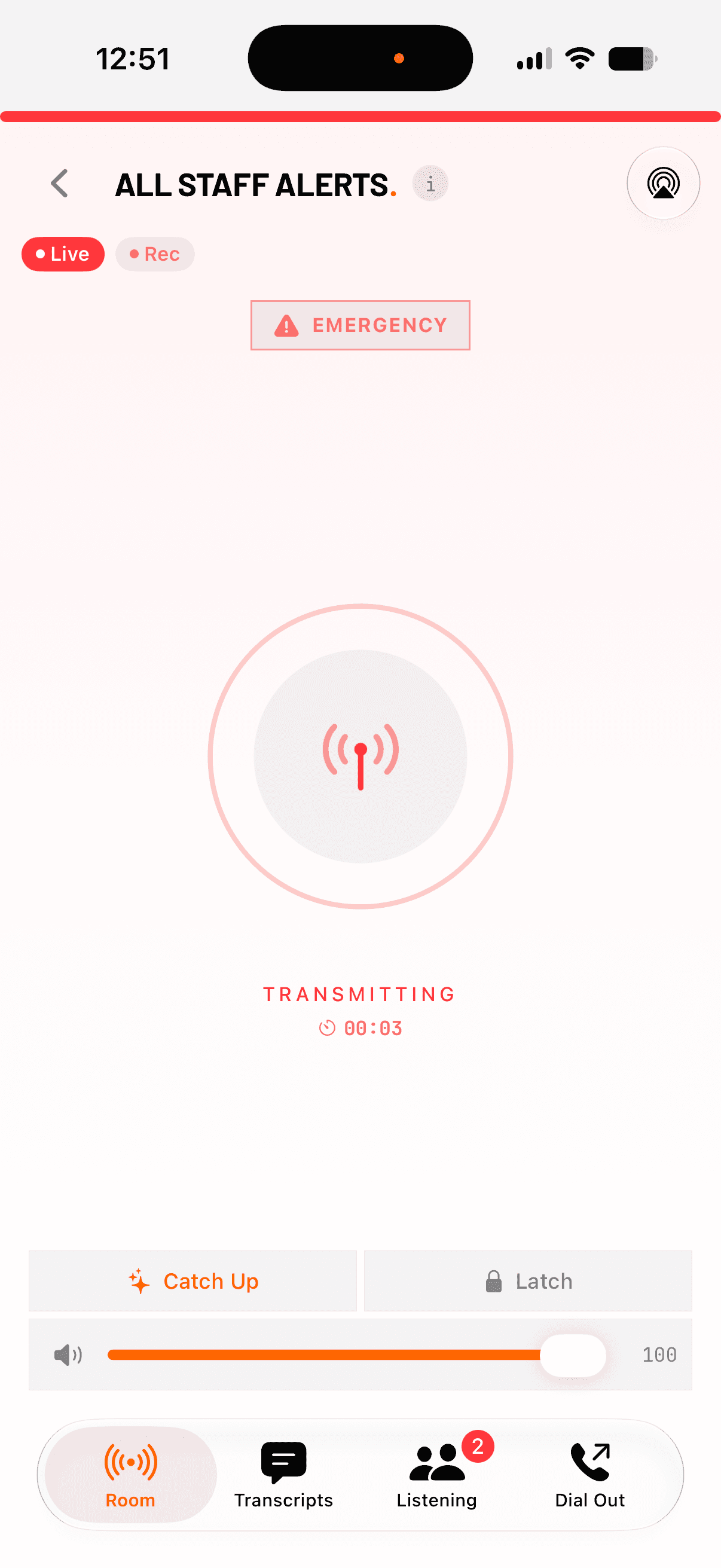 whoot. for iOS: a room while transmitting, the hold-to-talk control pressed